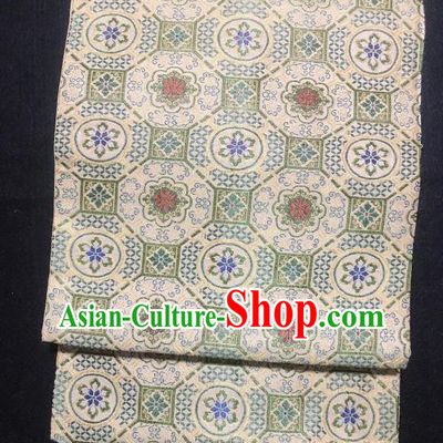 Japanese Nagoya Traditional Embroidered Pattern Beige Brocade Waistband Japan Kimono Yukata Belt for Women