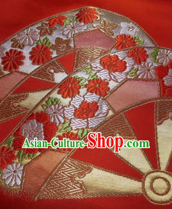 Japanese Nagoya Traditional Embroidered Orange Brocade Waistband Japan Kimono Yukata Belt for Women Japanese Nagoya Traditional Embroidered Orange Brocade Waistband Japan Kimono Yukata Belt for Women
