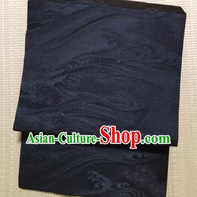 Japanese Nagoya Traditional Wave Pattern Black Brocade Waistband Japan Kimono Yukata Belt for Women
