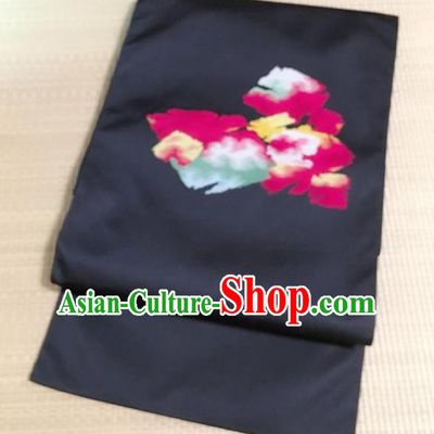 Japanese Nagoya Traditional Black Brocade Waistband Japan Kimono Yukata Belt for Women