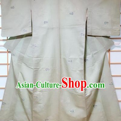 Japanese Classical Printing Peony Green Tsukesage Kimono Japan Traditional Yukata Dress Costume for Women