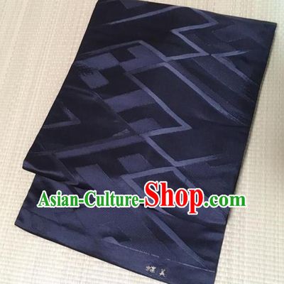 Japanese Nagoya Traditional Rhombus Pattern Navy Brocade Waistband Japan Kimono Yukata Belt for Women