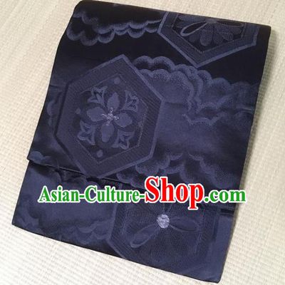 Japanese Nagoya Traditional Auspicious Cloud Pattern Black Brocade Waistband Japan Kimono Yukata Belt for Women