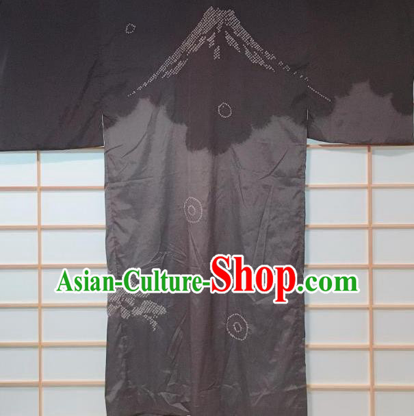 Traditional Japanese Mount Fuji Pattern Brown Hanten Kimono Japan Yukata Costume for Men