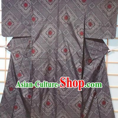 Japanese Classical Pattern Grey Edo Komon Kimono Japan Traditional Yukata Dress Costume for Women