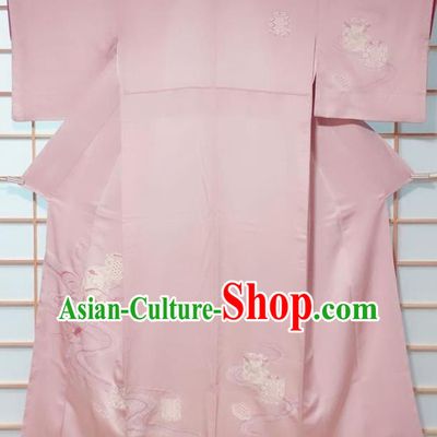 Traditional Japanese Pink Tsukesage Kimono Japan Classical Embroidered Pattern Yukata Dress Costume for Women