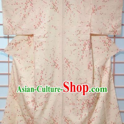 Traditional Japanese Beige Kimono Japan Classical Flowers Pattern Yukata Dress Costume for Women