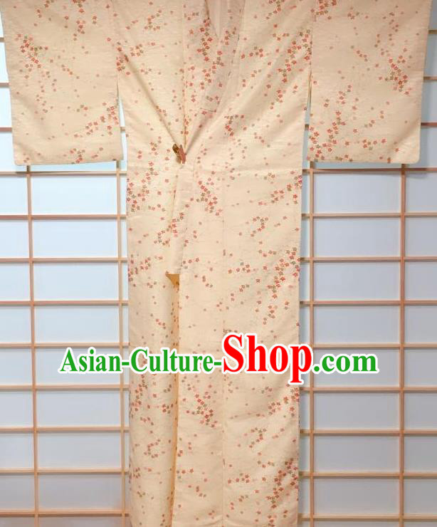 Traditional Japanese Beige Kimono Japan Classical Flowers Pattern Yukata Dress Costume for Women Traditional Japanese Beige Kimono Japan Classical Flowers Pattern Yukata Dress Costume for Women