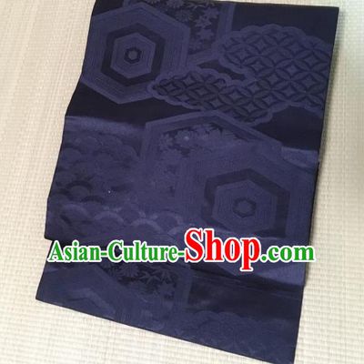 Japanese Nagoya Traditional Chrysanthemum Pattern Navy Brocade Waistband Japan Kimono Yukata Belt for Women