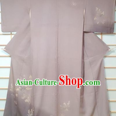 Japanese Classical Embroidered Grey Tsukesage Kimono Japan Traditional Yukata Dress Costume for Women