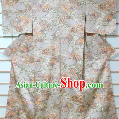 Japanese Classical Chrysanthemum Pattern Light Grey Tsukesage Kimono Japan Traditional Yukata Dress Costume for Women