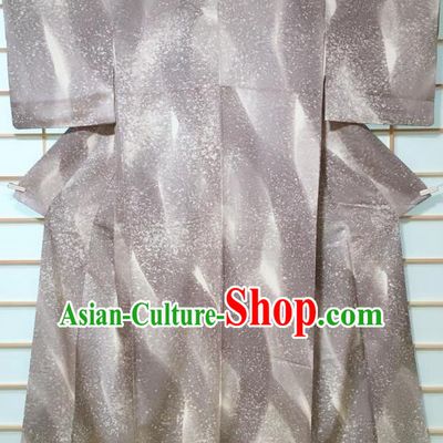 Japanese Classical Pattern Grey Tsukesage Kimono Japan Traditional Yukata Dress Costume for Women