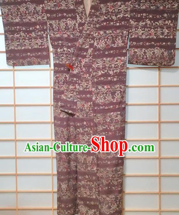 Japanese Classical Pattern Purple Kimono Japan Traditional Yukata Dress Costume for Women