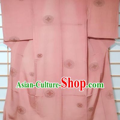 Japanese Classical Round Pattern Pink Kimono Japan Traditional Yukata Dress Costume for Women