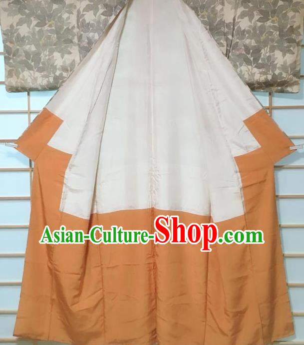 Japanese Classical Grey Leaf Pattern Kimono Japan Traditional Yukata Dress Costume for Women