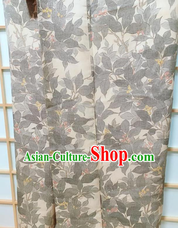 Japanese Classical Grey Leaf Pattern Kimono Japan Traditional Yukata Dress Costume for Women