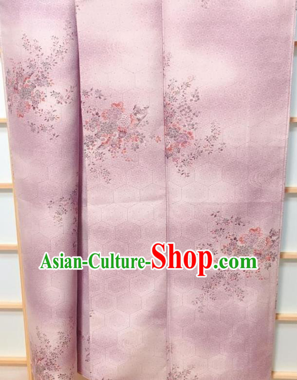 Japanese Classical Peony Pattern Lilac Kimono Japan Traditional Yukata Dress Costume for Women