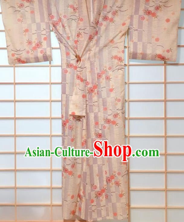 Japanese Classical Sakura Pattern Apricot Kimono Japan Traditional Yukata Dress Costume for Women Japanese Classical Sakura Pattern Apricot Kimono Japan Traditional Yukata Dress Costume for Women