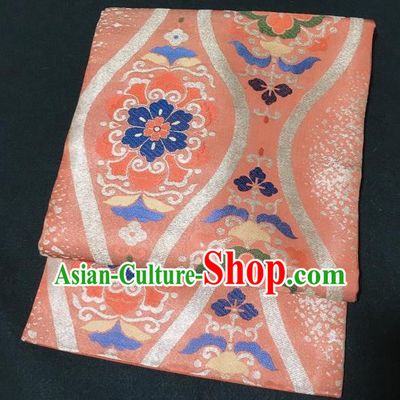 Japanese Nagoya Traditional Rosette Pattern Orange Brocade Waistband Japan Kimono Yukata Belt for Women