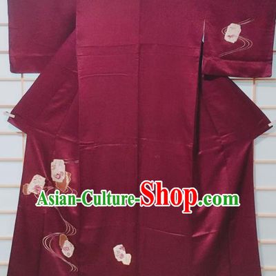 Traditional Japanese Purple Tsukesage Kimono Japan Classical Embroidered Peony Pattern Yukata Dress Costume for Women