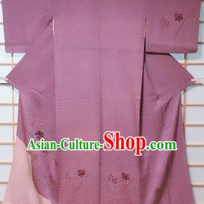 Traditional Japanese Lilac Tsukesage Kimono Japan Classical Grape Pattern Yukata Dress Costume for Women