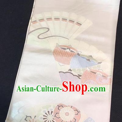 Japanese Nagoya Traditional Wheels Pattern Beige Brocade Waistband Japan Kimono Yukata Belt for Women