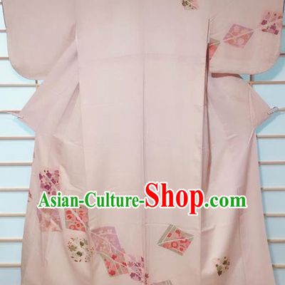 Traditional Japanese Light Pink Tsukesage Kimono Japan Classical Pattern Yukata Dress Costume for Women