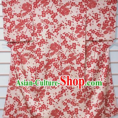 Traditional Japanese White Kimono Japan Classical Plum Chrysanthemum Pattern Yukata Dress Costume for Women