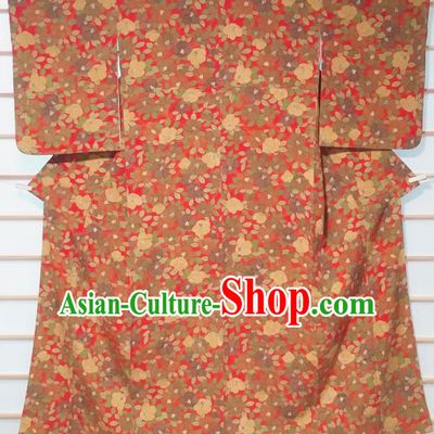 Traditional Japanese Rosy Kimono Japan Classical Camellia Pattern Yukata Dress Costume for Women