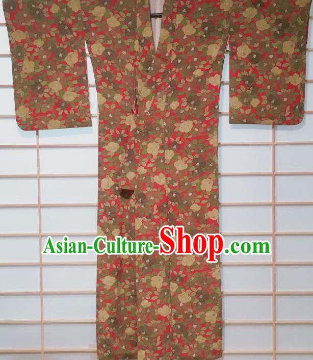 Traditional Japanese Rosy Kimono Japan Classical Camellia Pattern Yukata Dress Costume for Women Traditional Japanese Rosy Kimono Japan Classical Camellia Pattern Yukata Dress Costume for Women