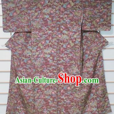 Traditional Japanese Amaranth Kimono Japan Classical Orchid Pattern Yukata Dress Costume for Women