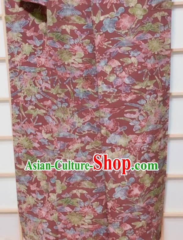 Traditional Japanese Amaranth Kimono Japan Classical Orchid Pattern Yukata Dress Costume for Women Traditional Japanese Amaranth Kimono Japan Classical Orchid Pattern Yukata Dress Costume for Women
