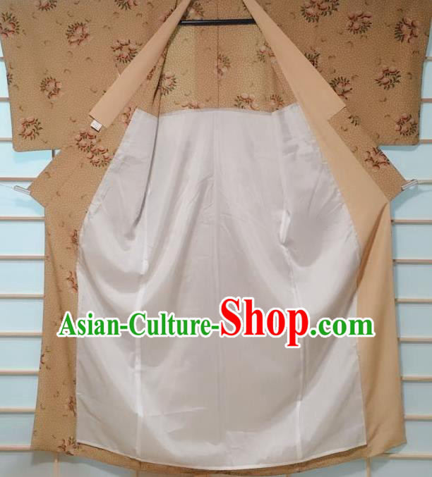 Traditional Japanese Ginger Kimono Japan Classical Roses Pattern Yukata Dress Costume for Women