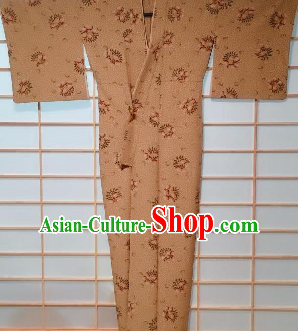 Traditional Japanese Ginger Kimono Japan Classical Roses Pattern Yukata Dress Costume for Women