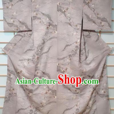Traditional Japanese Grey Kimono Japan Classical Plum Blossom Pattern Yukata Dress Costume for Women