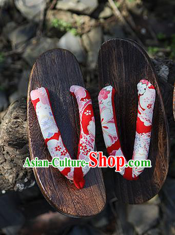 Traditional Japanese Sakura Pattern Red Geta Slippers Asian Japan Clogs Shoes for Women Traditional Japanese Sakura Pattern Red Geta Slippers Asian Japan Clogs Shoes for Women