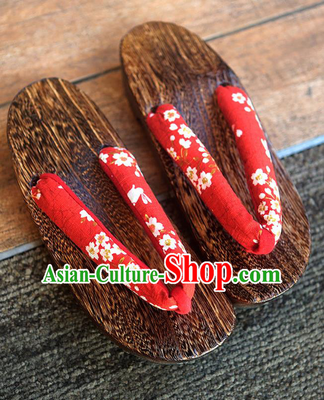 Traditional Japanese Sakura Pattern Red Geta Slippers Asian Japan Clogs Shoes for Women Traditional Japanese Sakura Pattern Red Geta Slippers Asian Japan Clogs Shoes for Women