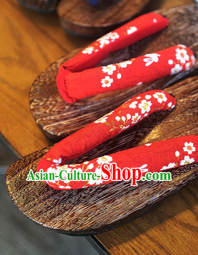Traditional Japanese Sakura Pattern Red Geta Slippers Asian Japan Clogs Shoes for Women Traditional Japanese Sakura Pattern Red Geta Slippers Asian Japan Clogs Shoes for Women