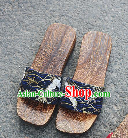 Traditional Japanese Crane Pattern Navy Slippers Geta Asian Japan Clogs Shoes for Women Traditional Japanese Crane Pattern Navy Slippers Geta Asian Japan Clogs Shoes for Women