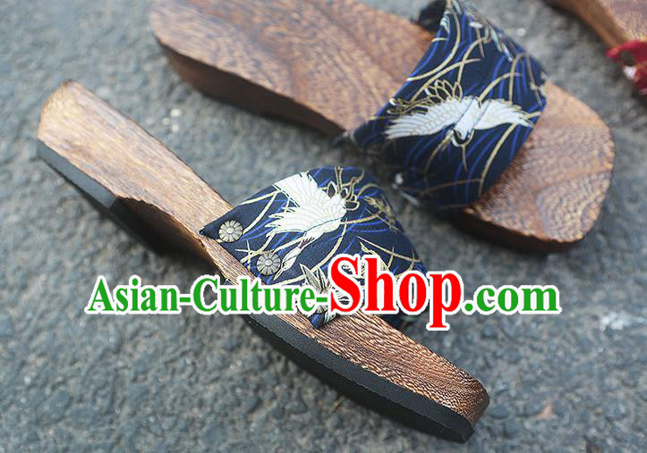 Traditional Japanese Crane Pattern Navy Slippers Geta Asian Japan Clogs Shoes for Women Traditional Japanese Crane Pattern Navy Slippers Geta Asian Japan Clogs Shoes for Women