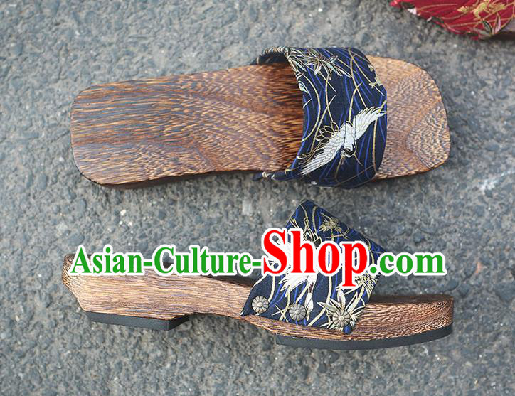Traditional Japanese Crane Pattern Navy Slippers Geta Asian Japan Clogs Shoes for Women Traditional Japanese Crane Pattern Navy Slippers Geta Asian Japan Clogs Shoes for Women