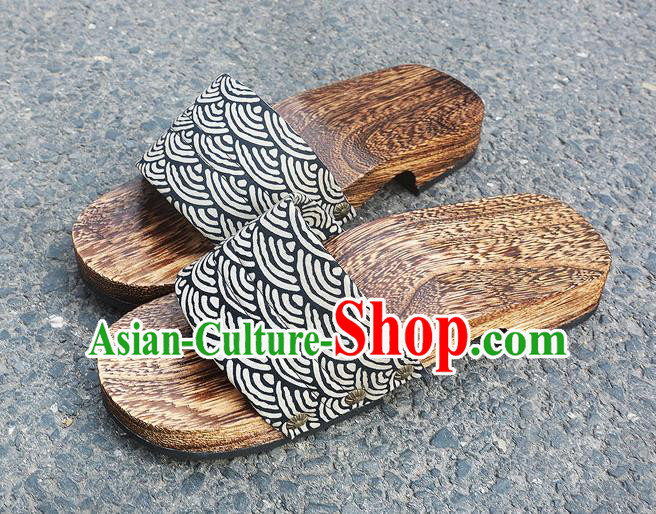 Traditional Japanese Waves Pattern Black Geta Slippers Asian Japan Clogs Shoes for Men Traditional Japanese Waves Pattern Black Geta Slippers Asian Japan Clogs Shoes for Men