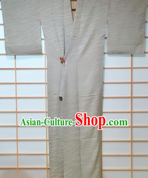 Traditional Japanese Grey Iromuji Kimono Japan Classical Pattern Yukata Dress Costume for Women