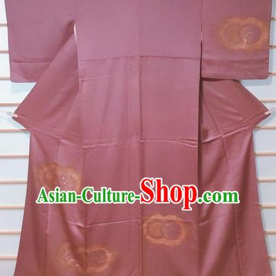 Traditional Japanese Purple Tsukesage Kimono Japan Classical Bamboo Fan Pattern Yukata Dress Costume for Women
