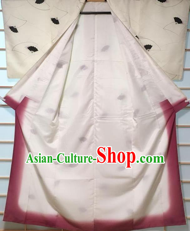 Traditional Japanese White Kimono Japan Classical Fans Pattern Yukata Dress Costume for Women Traditional Japanese White Kimono Japan Classical Fans Pattern Yukata Dress Costume for Women