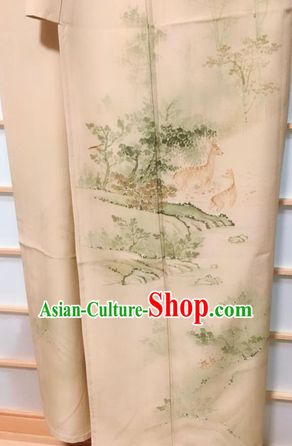 Traditional Japanese Tsukesage Kimono Japan Classical Deer Pattern Yukata Dress Costume for Women Traditional Japanese Tsukesage Kimono Japan Classical Deer Pattern Yukata Dress Costume for Women