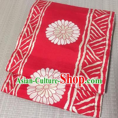 Japanese Nagoya Traditional Chrysanthemum Pattern Red Brocade Waistband Japan Kimono Yukata Belt for Women