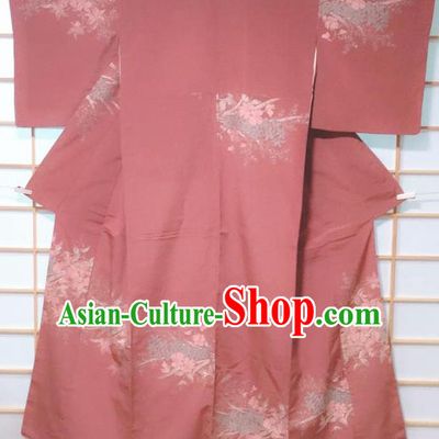 Traditional Japanese Rust Red Tsukesage Kimono Japan Classical Pattern Yukata Dress Costume for Women