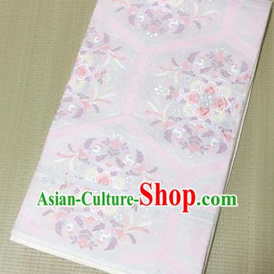 Japanese Traditional Embroidered Phoenix Pattern Light Pink Brocade Waistband Japan Kimono Yukata Belt for Women