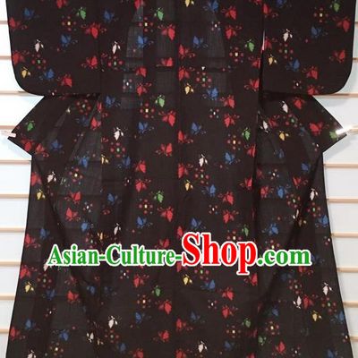 Traditional Japanese Black Kimono Japan Classical Butterfly Pattern Yukata Dress Costume for Women